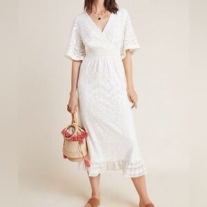 NWT Farm Rio for Anthropologie Devore Burnout Lace Maxi Dress in White